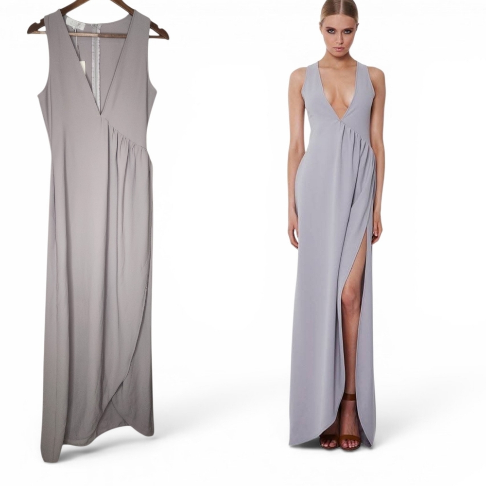 Assali V-neck Ruched Maxi Dress in Grey Size L New With Tags